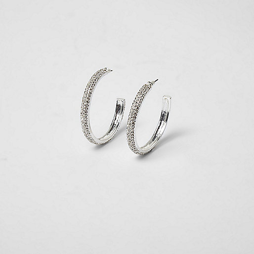 jacques-vertuk Silver tone chunky rhinestone hoop earrings 704860 women Jewellery Earrings jacques-vertuk Silver tone chunky rhinestone hoop earrings 704860 women Jewellery Earrings