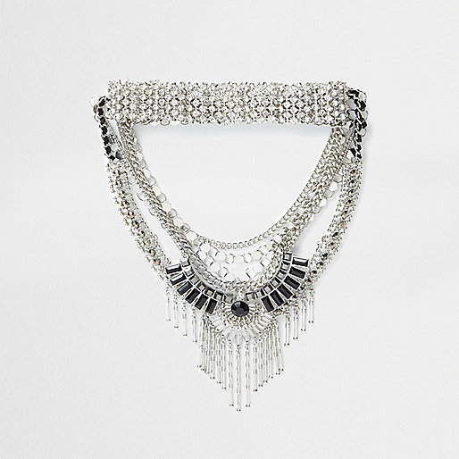 jacques-vertuk Silver tone multi row statement choker set 706371 women Jewellery Necklaces jacques-vertuk Silver tone multi row statement choker set 706371 women Jewellery Necklaces