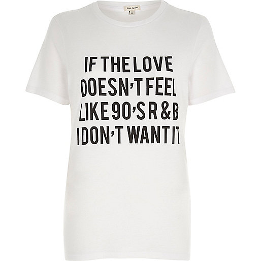 jacques-vertuk White ‘90’s R&B’ slogan print fitted T-shirt 707448 women Tops T-Shirts & Vests Print T-Shirts / Vests jacques-vertuk White ‘90’s R&B’ slogan print fitted T-shirt 707448 women Tops T-Shirts & Vests Print T-Shirts / Vests