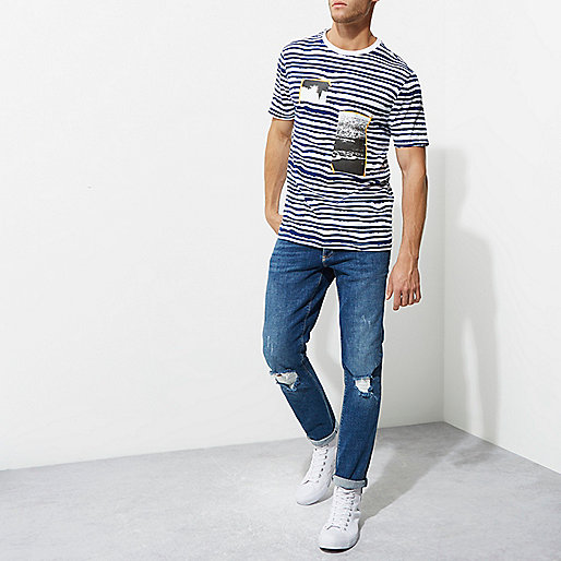 mens river island skinny stretch jeans,jacques-vertuk London White and blue stripe photo print T-shirt men 302072 mens river island skinny stretch jeans,jacques-vertuk London White and blue stripe photo print T-shirt men 302072