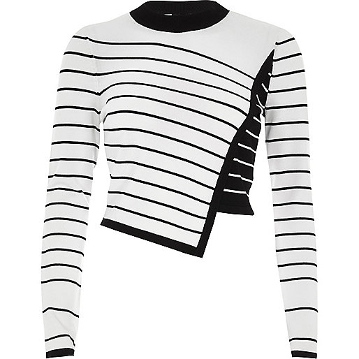 jacques-vertuk White asymmetric stripe panel knit sweater 704879 women Knitwear Knitted Tops jacques-vertuk White asymmetric stripe panel knit sweater 704879 women Knitwear Knitted Tops