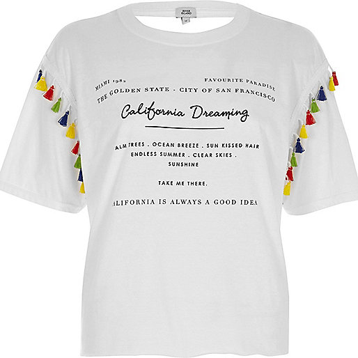 jacques-vertuk White 'California' print tassel trim T-shirt 706509 women Tops T-Shirts & Vests Print T-Shirts / Vests jacques-vertuk White 'California' print tassel trim T-shirt 706509 women Tops T-Shirts & Vests Print T-Shirts / Vests