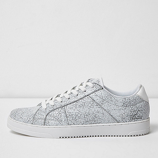 jacques-vertuk White cracked coated lace-up sneakers 301789 men Shoes / Boots Trainers