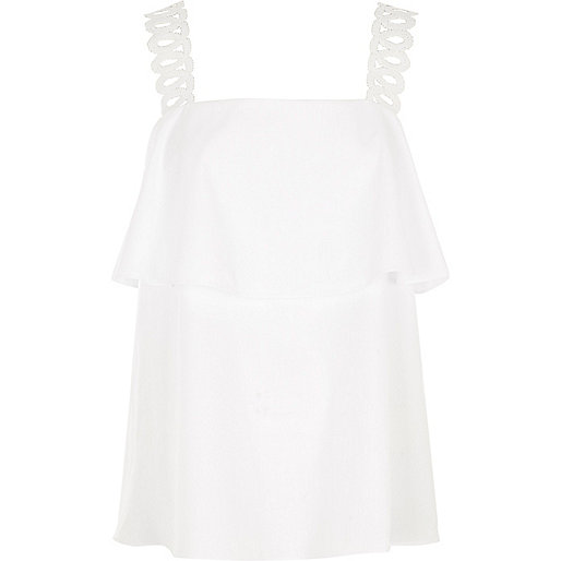 jacques-vertuk White crochet shoulder strap top 707572 women Tops Cami / Sleeveless Tops