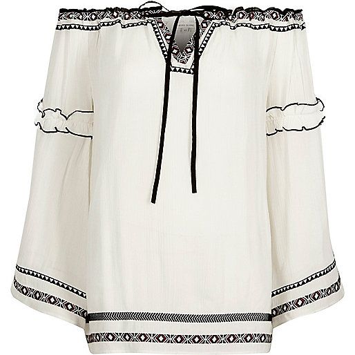jacques-vertuk White embroidered bardot smock top 704226 women Tops Bardot / Cold Shoulder Tops jacques-vertuk White embroidered bardot smock top 704226 women Tops Bardot / Cold Shoulder Tops