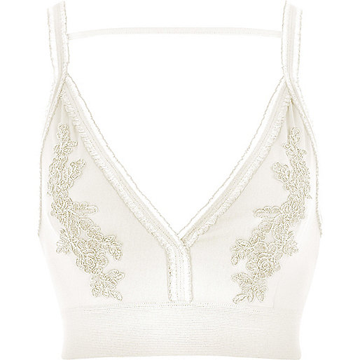 jacques-vertuk White floral embroidered tulle trim bralette 702648 women Tops Crop Tops / Bralets