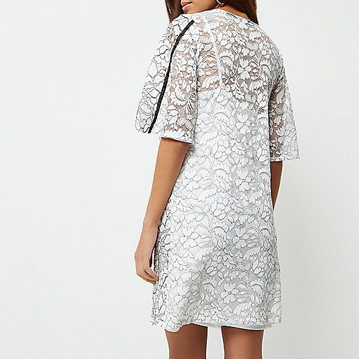 river island blue floral midi dress,jacques-vertuk UK Sale White floral lace flared sleeve dress women 699533