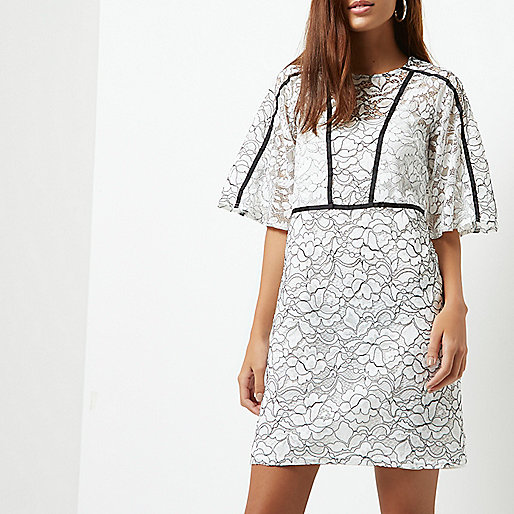 river island blue floral midi dress,jacques-vertuk UK Sale White floral lace flared sleeve dress women 699533