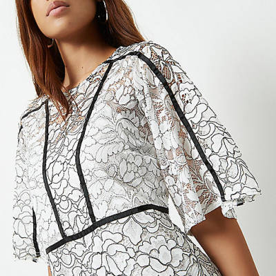 river island blue floral midi dress,jacques-vertuk UK Sale White floral lace flared sleeve dress women 699533