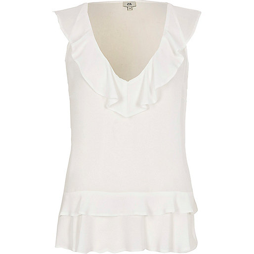 jacques-vertuk White frill front V neck sleeveless top 709034 women Tops Cami / Sleeveless Tops jacques-vertuk White frill front V neck sleeveless top 709034 women Tops Cami / Sleeveless Tops