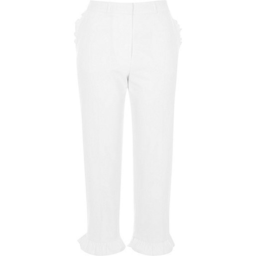 jacques-vertuk White frill hem cropped pants 701107 women Trousers Skinny Trousers