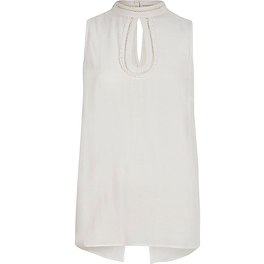 jacques-vertuk White high neck crochet trim sleeveless top 704576 women Tops Cami / Sleeveless Tops jacques-vertuk White high neck crochet trim sleeveless top 704576 women Tops Cami / Sleeveless Tops