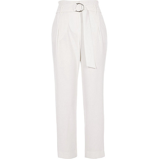jacques-vertuk White high waisted ring belt tapered pants 707864 women Trousers Tapered Trousers jacques-vertuk White high waisted ring belt tapered pants 707864 women Trousers Tapered Trousers
