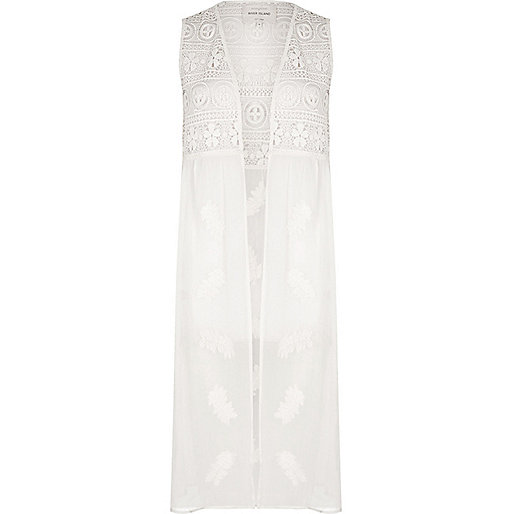 jacques-vertuk White lace embroidered sleeveless kimono 699167 women Coats / Jackets