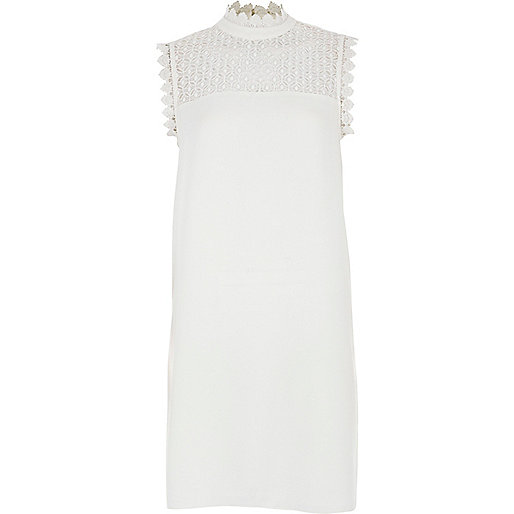 jacques-vertuk White lace sleeveless high neck swing dress 708233 women Dresses Swing Dresses