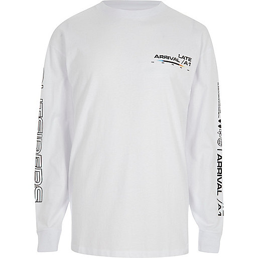 jacques-vertuk White 'Late Arrival' print slouch sweatshirt 301785 men T-Shirts / Vests jacques-vertuk White 'Late Arrival' print slouch sweatshirt 301785 men T-Shirts / Vests