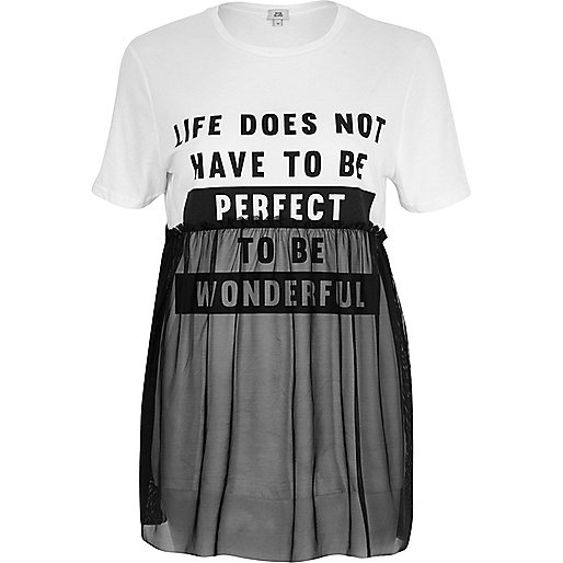jacques-vertuk White 'life does not' mesh overlay T-shirt 709744 women Tops T-Shirts & Vests Print T-Shirts / Vests jacques-vertuk White 'life does not' mesh overlay T-shirt 709744 women Tops T-Shirts & Vests Print T-Shirts / Vests