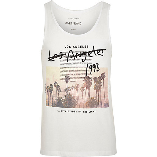 jacques-vertuk White 'Los Angeles' print tank 302298 men T-Shirts / Vests Vests