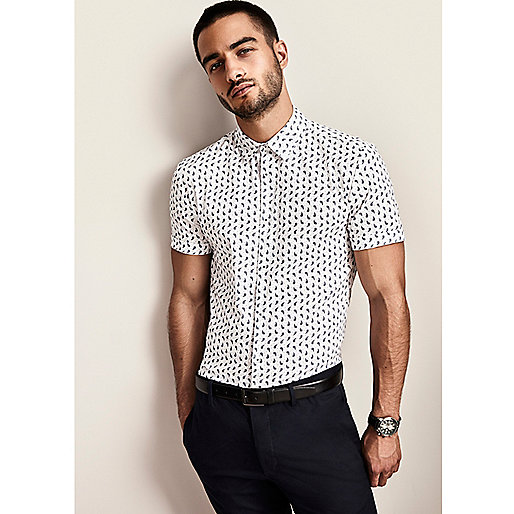 jacques-vertuk White paisley short sleeve muscle fit shirt 301249 men Shirts Short Sleeve Shirts