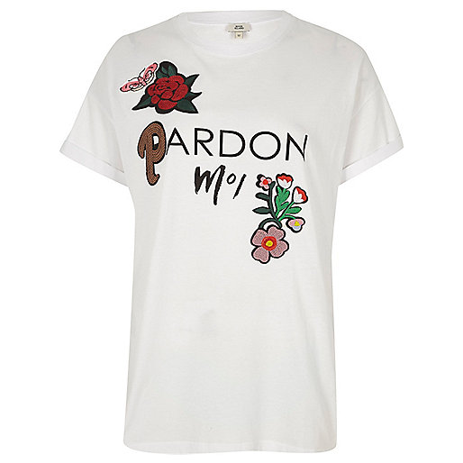jacques-vertuk White ‘pardon moi’ floral appliqué T-shirt 701698 women Tops T-Shirts & Vests Print T-Shirts / Vests jacques-vertuk White ‘pardon moi’ floral appliqué T-shirt 701698 women Tops T-Shirts & Vests Print T-Shirts / Vests