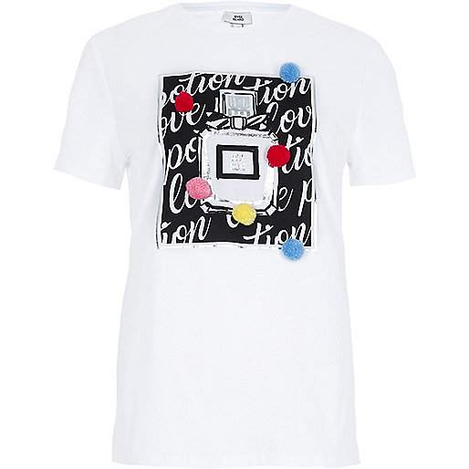 jacques-vertuk White perfume print pom pom fitted T-shirt 707807 women Tops T-Shirts & Vests Print T-Shirts / Vests