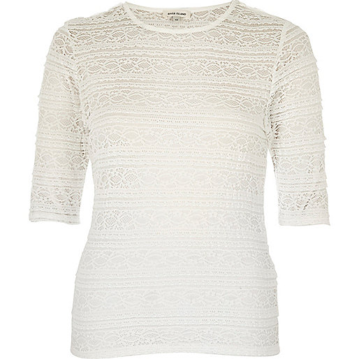jacques-vertuk White sheer lace fitted top 702196 women T-Shirts & Vests