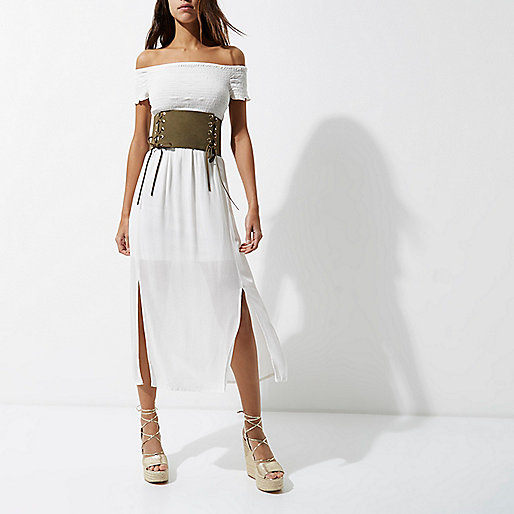 river island navy blue bag,Tiver Usland White shirred bardot maxi dress Vacation Shop Sale women river island navy blue bag,Tiver Usland White shirred bardot maxi dress Vacation Shop Sale women