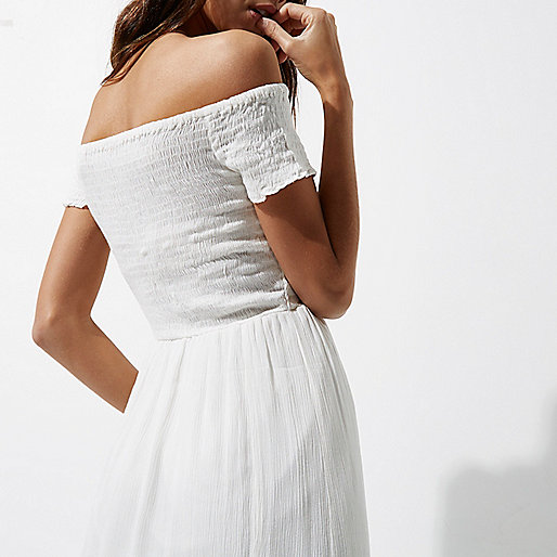 river island navy blue bag,Tiver Usland White shirred bardot maxi dress Vacation Shop Sale women river island navy blue bag,Tiver Usland White shirred bardot maxi dress Vacation Shop Sale women