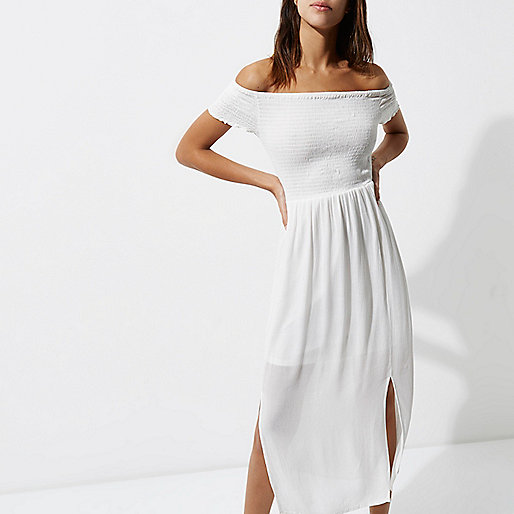 river island navy blue bag,Tiver Usland White shirred bardot maxi dress Vacation Shop Sale women river island navy blue bag,Tiver Usland White shirred bardot maxi dress Vacation Shop Sale women