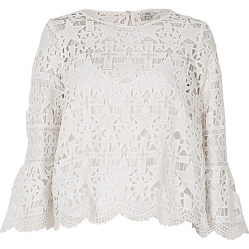 jacques-vertuk White star lace bell sleeve top 702965 women Tops Blouses