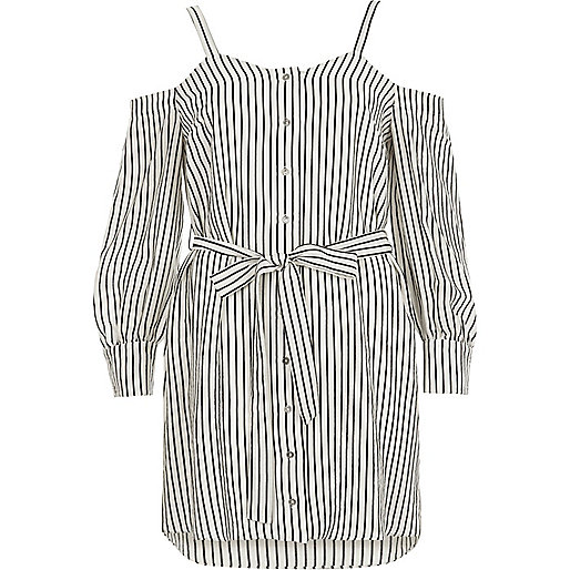 jacques-vertuk White stripe cold shoulder shirt dress 708241 women Dresses Swing Dresses jacques-vertuk White stripe cold shoulder shirt dress 708241 women Dresses Swing Dresses
