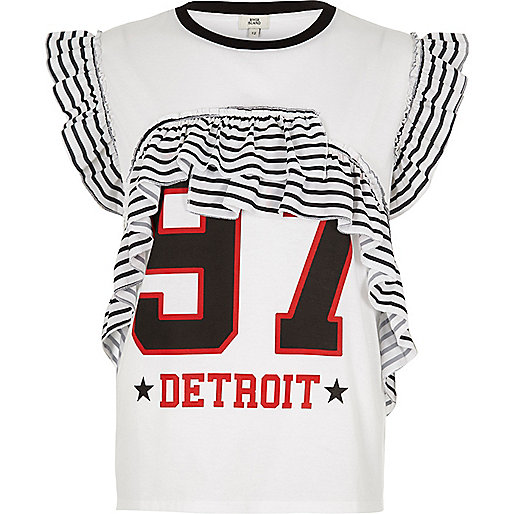 jacques-vertuk White stripe frill printed tank top 708165 women Tops T-Shirts & Vests Print T-Shirts / Vests jacques-vertuk White stripe frill printed tank top 708165 women Tops T-Shirts & Vests Print T-Shirts / Vests