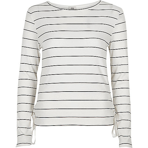 jacques-vertuk White stripe print eyelet long sleeve top 706271 women Tops T-Shirts & Vests Print T-Shirts / Vests jacques-vertuk White stripe print eyelet long sleeve top 706271 women Tops T-Shirts & Vests Print T-Shirts / Vests