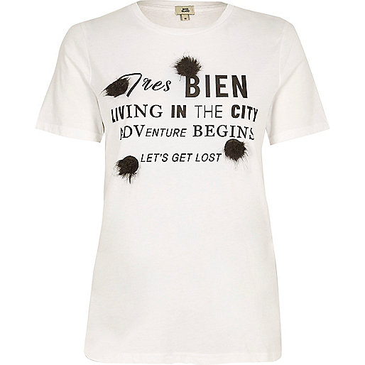 jacques-vertuk White ‘tres bien’ pom pom T-shirt 710512 women Tops T-Shirts & Vests Print T-Shirts / Vests jacques-vertuk White ‘tres bien’ pom pom T-shirt 710512 women Tops T-Shirts & Vests Print T-Shirts / Vests