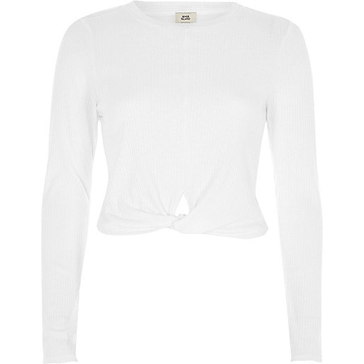 jacques-vertuk White twist front long sleeve crop top 708061 women Tops Crop Tops / Bralets jacques-vertuk White twist front long sleeve crop top 708061 women Tops Crop Tops / Bralets