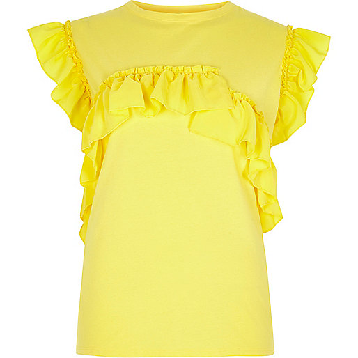 jacques-vertuk Yellow frill T-shirt 708209 women Tops T-Shirts & Vests Plain T-Shirts / Vests jacques-vertuk Yellow frill T-shirt 708209 women Tops T-Shirts & Vests Plain T-Shirts / Vests