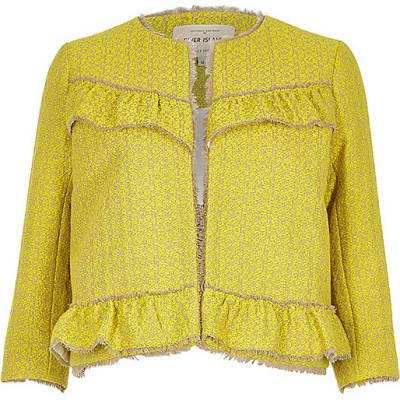 jacques-vertuk Yellow frill tweed jacket 701747 women Coats / Jackets